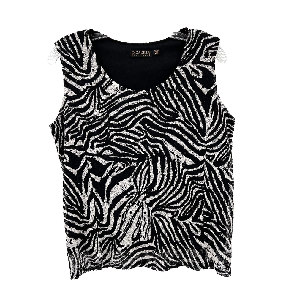 PICADILLY FASHIONS Women's M Zebra Print Sequins Sheer w/ Lining Sleeveless Top
